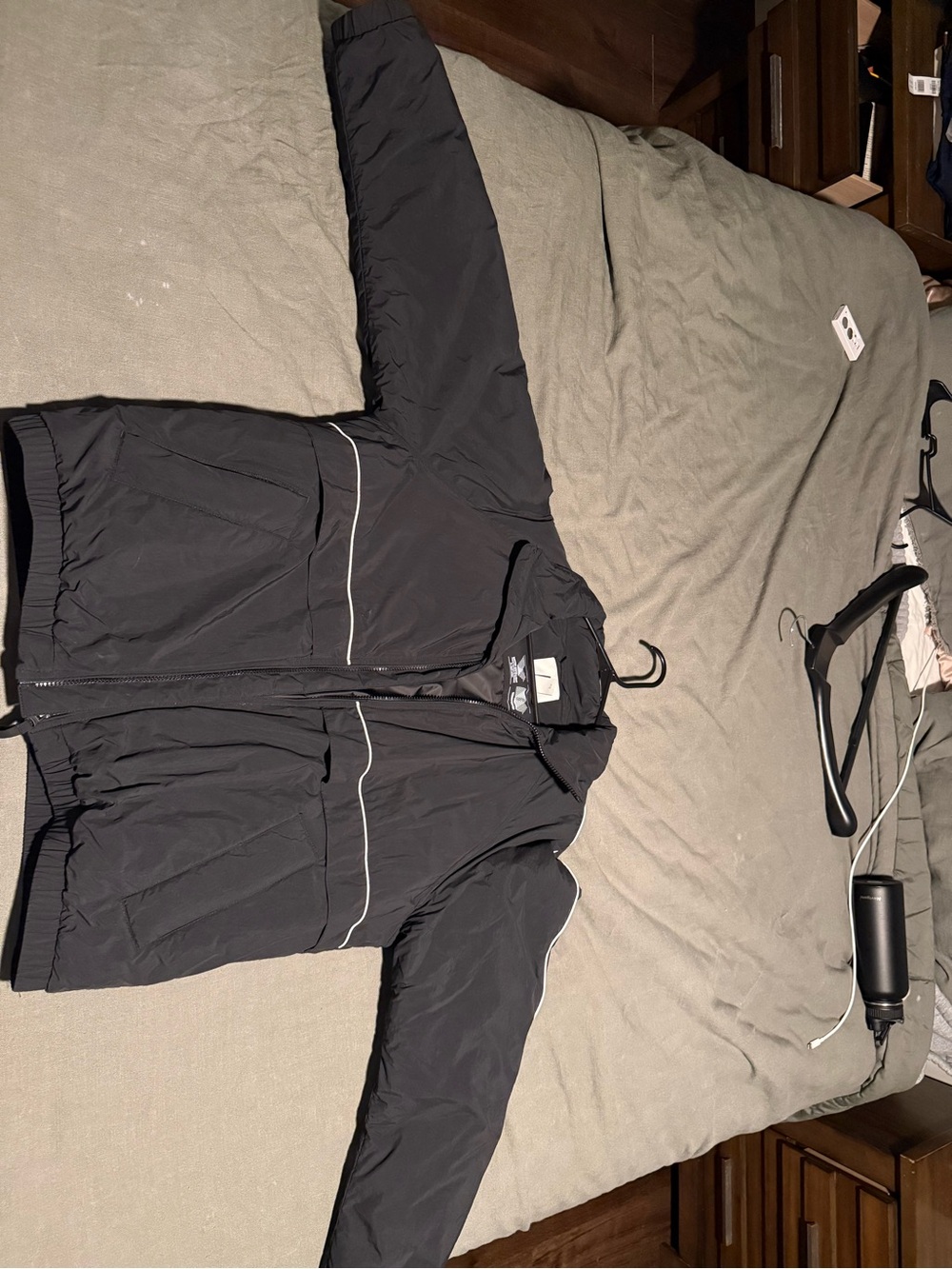 H&M Black Men's Puffer Jacket with White Piping